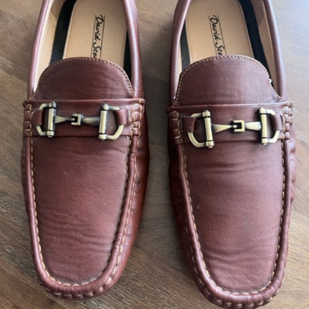 David Stone Men’s Loafers Slip On Shoes Size 9.5 Brown‎ w/Buckle Accent 045668